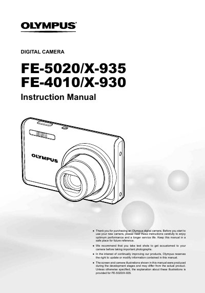 Olympus FE-5020/X-935/FE-4010/X-930 Digital Camera Instruction Manual - cover page