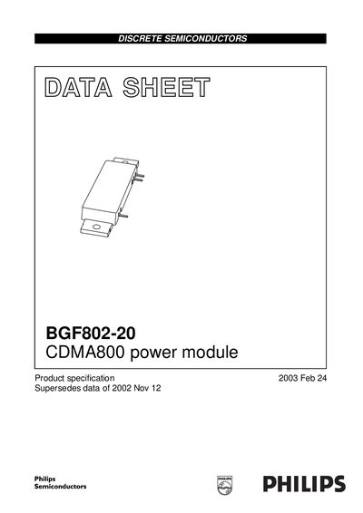 Philips BGF802-20 CDMA800 Power Module Datasheet - cover page