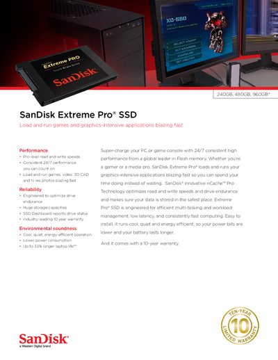 SanDisk Extreme Pro SSD 240GB/480GB/960GB Datasheet