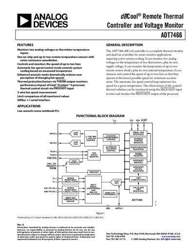 ON SEMICONDUCTOR dBCool Remote Thermal Contr6oller Voltage Monitor ADT7466 handbook - cover page