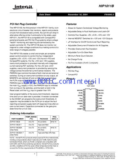 Intersil HIP1011B PCI Hot Plug Controller Datasheet - cover page