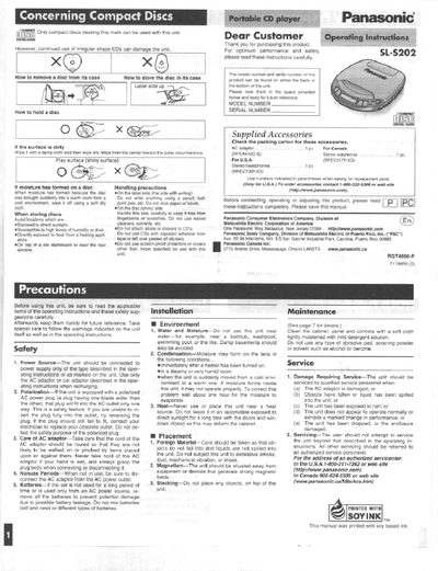 Panasonic SL-S202 Compact Disc Player User Manual - cover page
