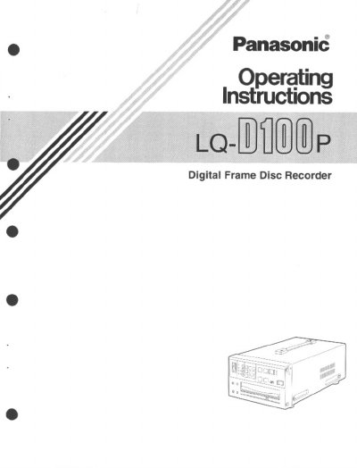 Panasonic LQ-D100P Digital Frame Disc Recorder Operating Instructions - cover page
