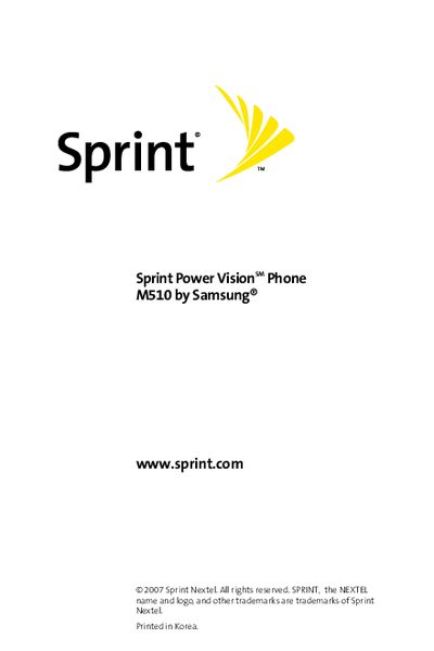 Samsung M510 Sprint Power Vision Phone User Manual - cover page