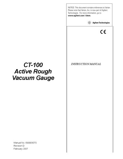 Varian CT-100 Active Rough Vacuum Gauge Installation Manual