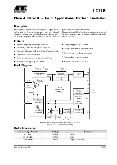 Philips U211B Phase-Control IC Datasheet - cover page