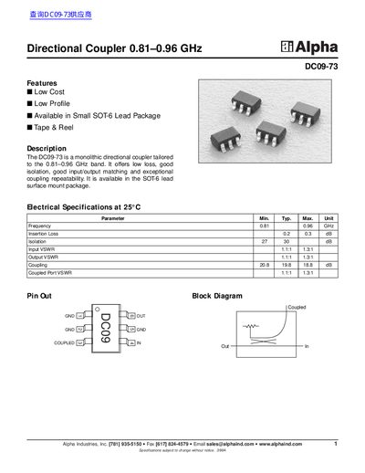 aiAlpha DC09-73 Directional Coupler 0.81 0.96 GHz - cover page
