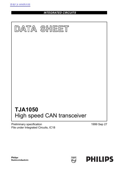 Philips Semiconductors TJA1050 High Speed CAN Transceiver Datasheet