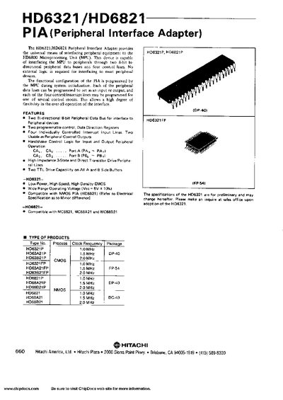 Hitachi HD6321/HD6821 Datasheet - cover page