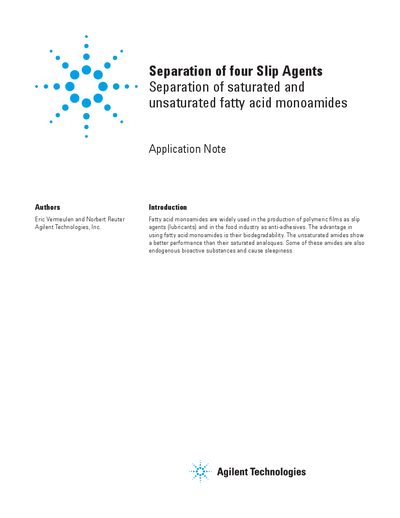 Agilent 30000 Separation of Four Anti Slip Agents Application Note - cover page