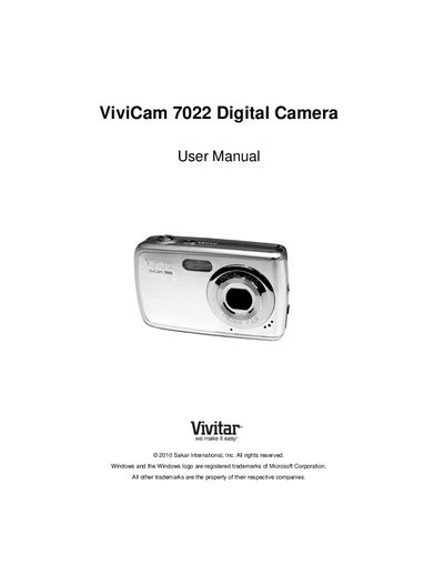 Vivitar ViviCam 7022 Digital Camera User Manual - cover page