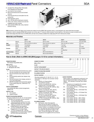 ITT Cannon SGA ARINC 600 Rack and Panel Connector Product Leaflet - cover page