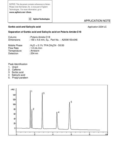 Agilent 2234 LC Sorbic Acid and Salicylic Acid Application Note - cover page