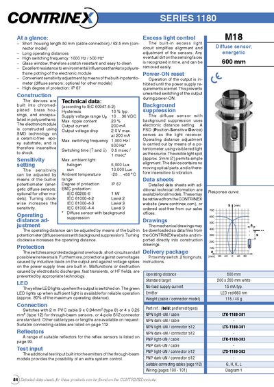 CONTRINEX Proximity Switches Data Sheet (Series 1180, 1180W, 3030)
