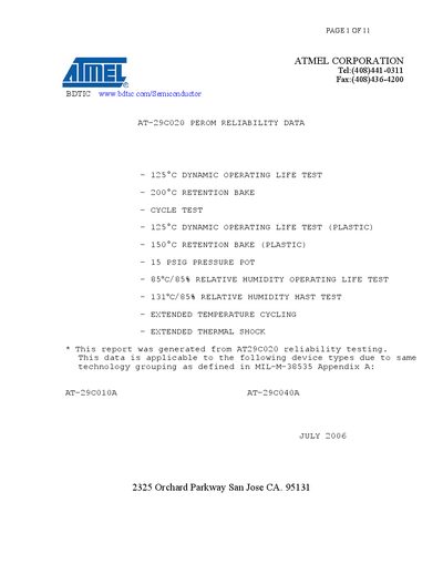 ATMEL AT20C010A Manual - cover page