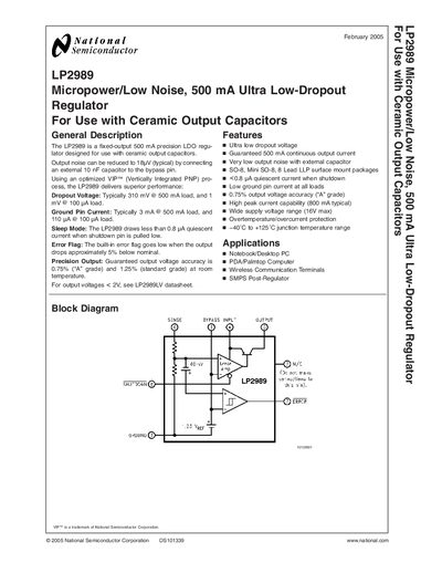 National Semiconductor LP2989 Datasheet - cover page