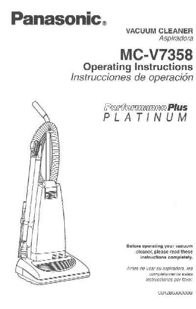 Panasonic MC-V7358 Vacuum Cleaner Operating Instructions - cover page