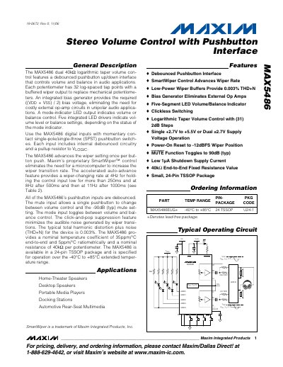 Maxim MAX5486 Stereo Volume Control Datasheet - cover page
