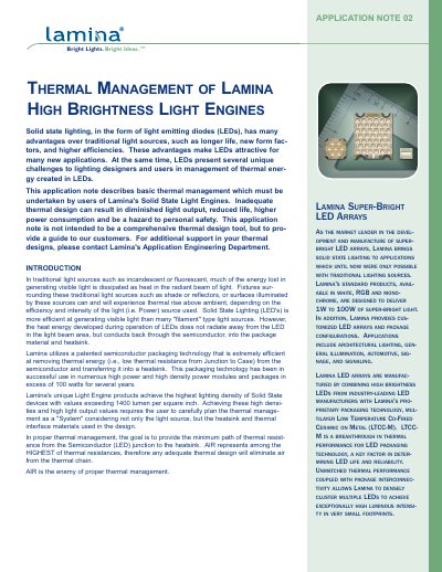 Lamina Super-Bright LED Arrays Application Note - cover page