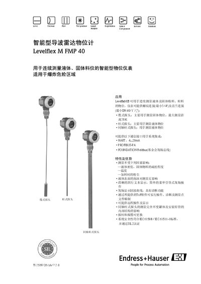 Endress+Hauser Levelflex M FMP 40 Guided Wave Radar Level Meter Manual - cover page