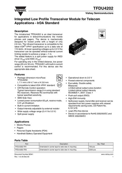 Vishay TFDU4202 Datasheet - cover page