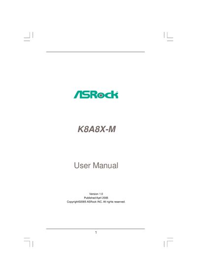 ASRock K8A8X-M Motherboard User Manual - cover page