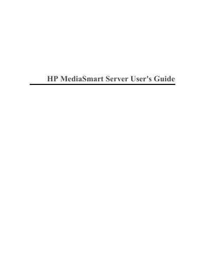 HP MediaSmart Server User Manual - cover page