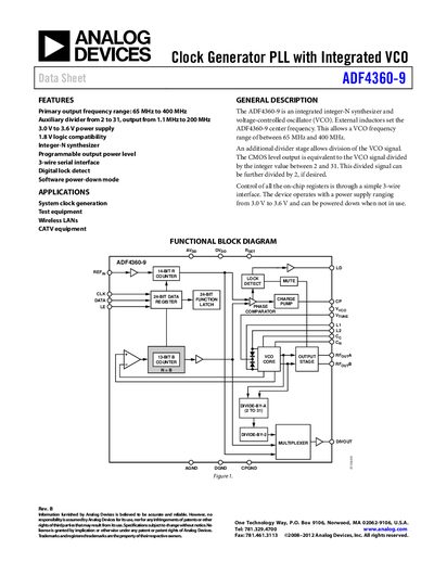 Analog Devices ADF4360-9 Clock Generator PLL Datasheet