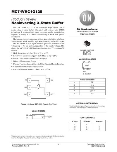 ON Semiconductor MC74VHC1G125 Datasheet - cover page
