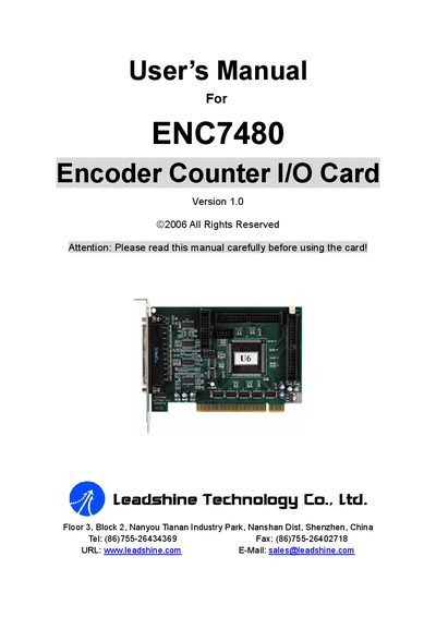Leadshine ENC7480 Encoder Counter I/O Card User Manual - cover page