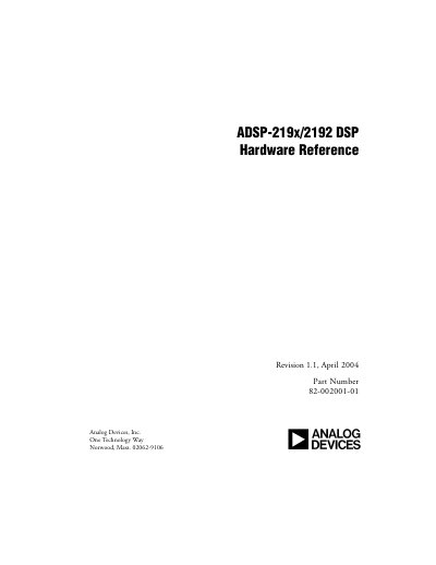 Analog Devices ADSP-219x/2192 DSP Hardware Reference - cover page
