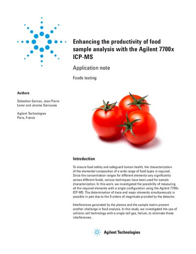 Agilent 7700x ICP-MS Application Note for Food Sample Analysis - cover page