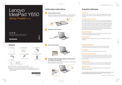 Lenovo IdeaPad Y650 SP Quick Start Guide - cover page