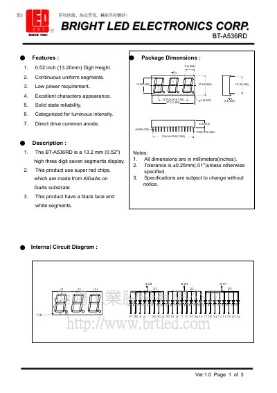 Bright LED BT-A536RD LED Display Datasheet - cover page