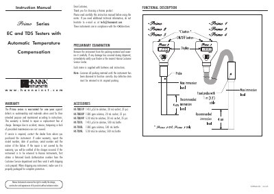 Hanna Instruments Primo Series EC and TDS Testers Instruction Manual - cover page