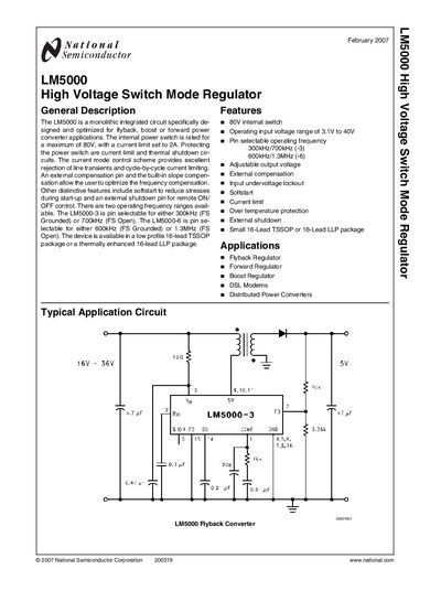 National Semiconductor LM5000 High Voltage Switch Mode Regulator Datasheet - cover page
