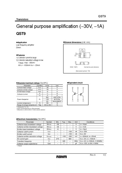ROHM QST9 Transistor Datasheet - cover page
