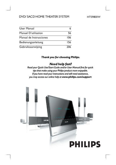 Philips HTS9800W Home Theater System User Manual - cover page