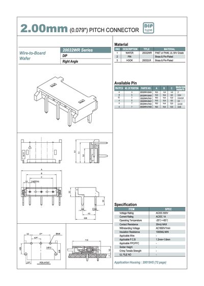 20032WR Series 2.0mm(0.079'') PITCH CONNECTOR  - cover page