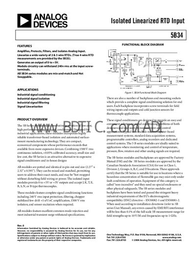 Analog Devices 5B34 Signal Conditioning Module Handbook - cover page