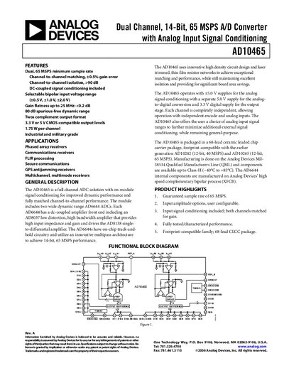 Analog Devices AD10465 Datasheet - cover page