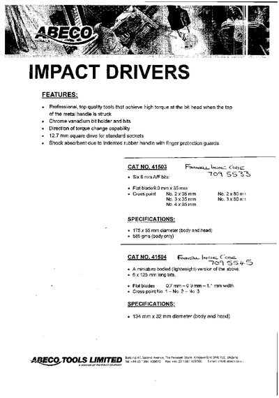 ABECO 311308 Impact Drivers Product Leaflet - cover page