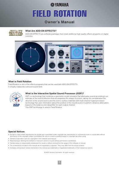 Yamaha Field Rotation Add-On Effects User Manual - cover page