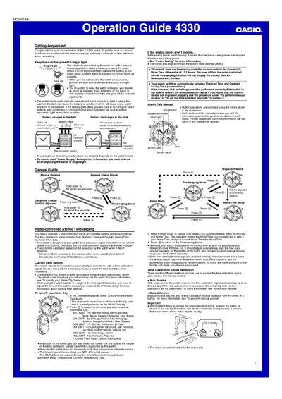 Casio 4330 1MO0602-EA Watch Operation Guide - cover page