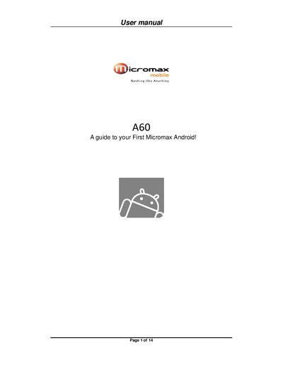 Micromax A60 User Manual - cover page