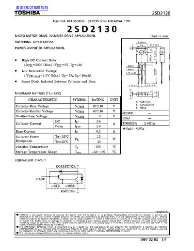 Toshiba 2SD2130 Transistor Datasheet - cover page