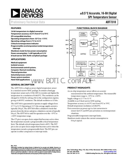Analog Devices ADT7310 Datasheet - cover page