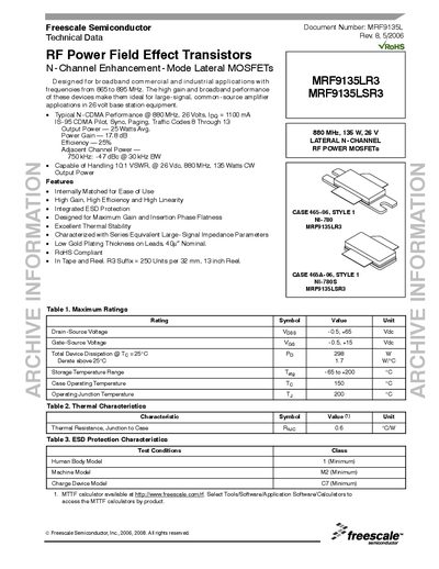 Freescale MRF9135LR3 / MRF9135LSR3 Datasheet - cover page