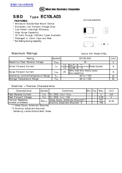 Nihon Inter Electronics EC10LA03 SBD Type Diode Datasheet - cover page