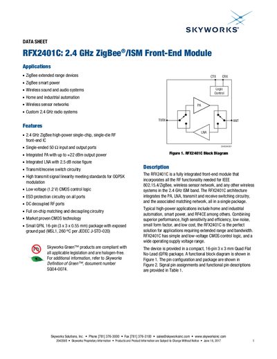Skyworks RFX2401C Front-End Module Data Sheet